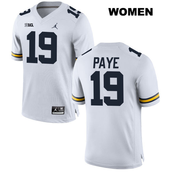 Women's NCAA Michigan Wolverines Kwity Paye #19 White Jordan Brand Authentic Stitched Football College Jersey YK25S33RJ
